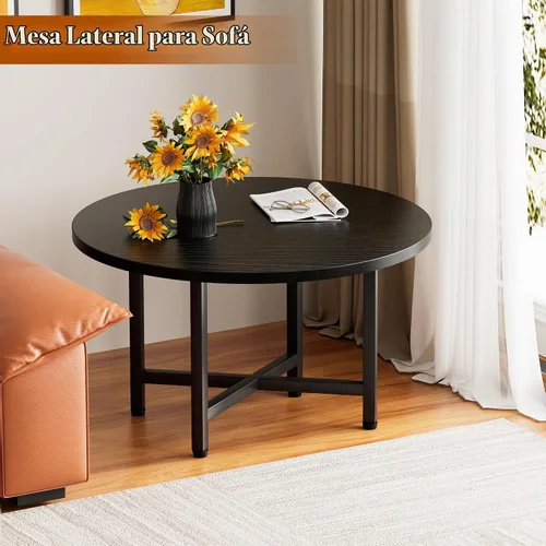 Vista 4 de Mesa de Centro, Mesas de Centro Pequeñas de 23.6", Mesas de Centro Redondas Negras para Sala de Estar, Mesa de Piso para Sentarse en el Suelo, Mesa