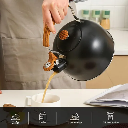 Vista 4 de LONFFERY Tetera para estufa, hervidor de té silbante de 2.5 cuartos de galón, con mango plegable de acero inoxidable de grado alimenticio