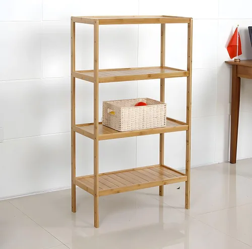 Vista 12 de Estante de almacenamiento de madera maciza con estantes ajustables, estante de almacenamiento de bambú de varios niveles para cocina, sala de estar