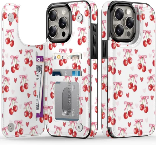Vista 201 de FUNMIKO Funda tipo cartera para iPhone 15 con tarjetero + clip para efectivo, bloqueo RFID, protección contra caídas de grado militar y obras