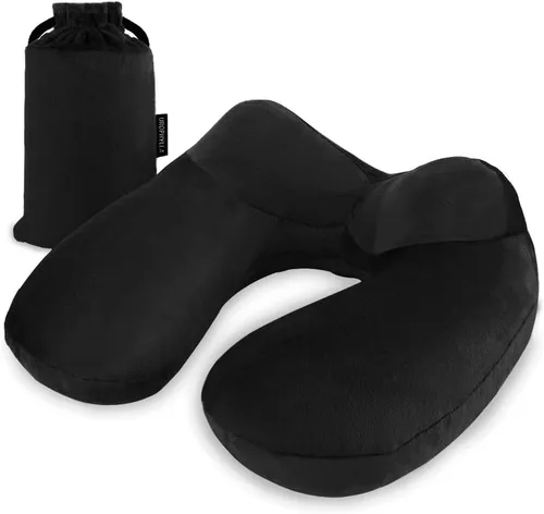 Vista 10 de Almohada inflable para el cuello de viaje para aviones, soporte de cuello de terciopelo súper suave, firmeza ajustable, almohada inflable