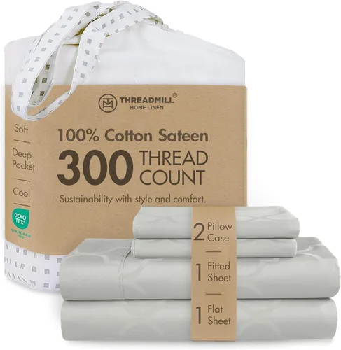 Vista 25 de Threadmill Juego de sábanas de algodón Twin Sábanas 100% algodón para cama tamaño Twin Juego de sábanas de satén jacquard damasco con bolsillo