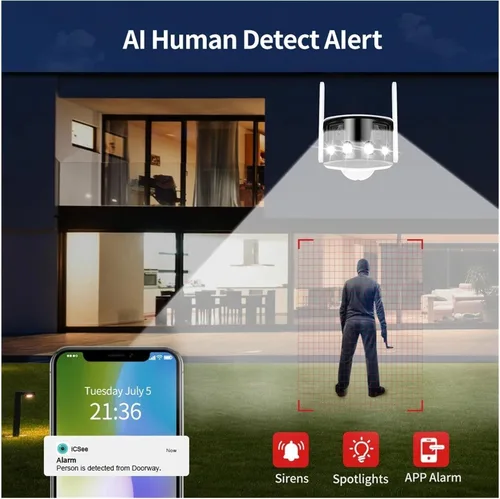 Vista 5 de Cámara IP de seguridad para exteriores WiFi de doble lente 4K