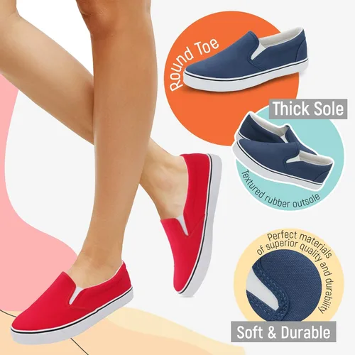 Vista 2 de Zapatos deportivos de lona para mujer, sin cordones, cómodos, bajos y planos, transpirables, acolchados, casuales a la moda