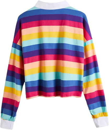 Vista 2 de Remidoo Sudadera corta de manga larga con cuello medio botón para mujer