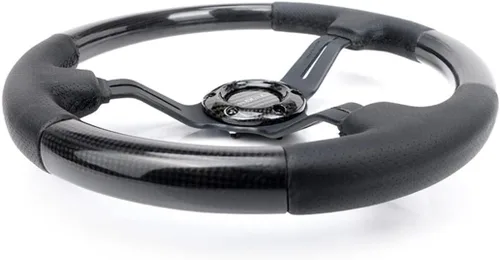 Vista 4 de NRG Innovations NRG-ST-010CFBS - Volante de fibra de carbono con detalles de piel de 13.780 in, 1.5 pulgadas, costura negra profunda