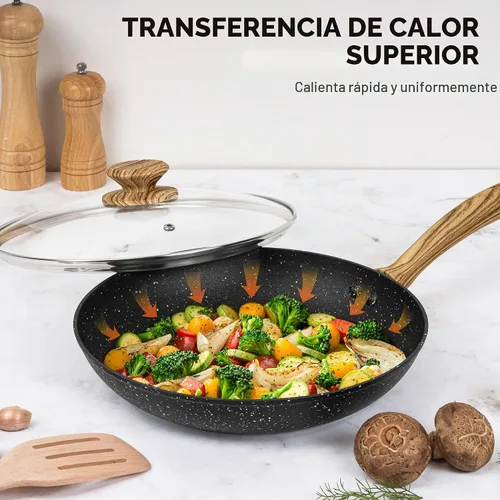 Vista 4 de MICHELANGELO Sartén antiadherente con tapa, sartenes antiadherentes de 8 pulgadas con revestimiento saludable, sartén pequeña con mango que se