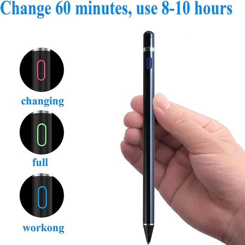 Vista 4 de Lápiz capacitivo activo para Android, lápiz universal recargable para iPad para tablet, lápiz digital de punta fina compatible con Android, iOS