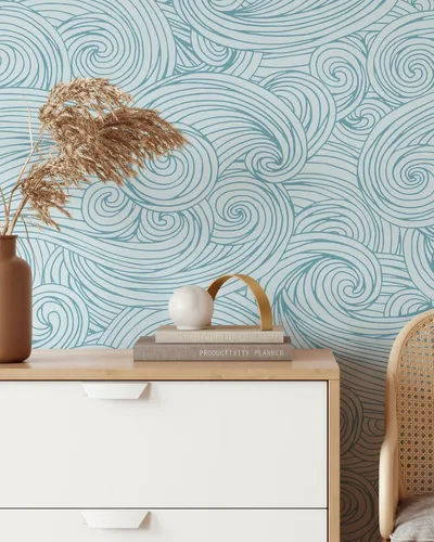 Vista 2 de Ocean Waves - Papel tapiz autoadhesivo extraíble, papel tapiz de ondas autoadhesivas, papel tapiz para despegar y pegar