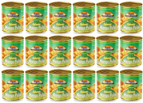 Vista 16 de Puré de pulpa de mango Rani (hace batidos de mango Lassi) Alphonso endulzado 30 onzas (1.875 libras) 29.98 oz ~ Kosher Todo natural Sin OMG
