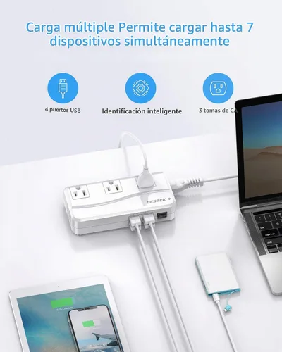 Vista 6 de BESTEK Adaptador de viaje universal convertidor de voltaje de 220 V a 110 V con carga USB de 6 A y 4 puertos, y adaptador de enchufe de Reino Blanco