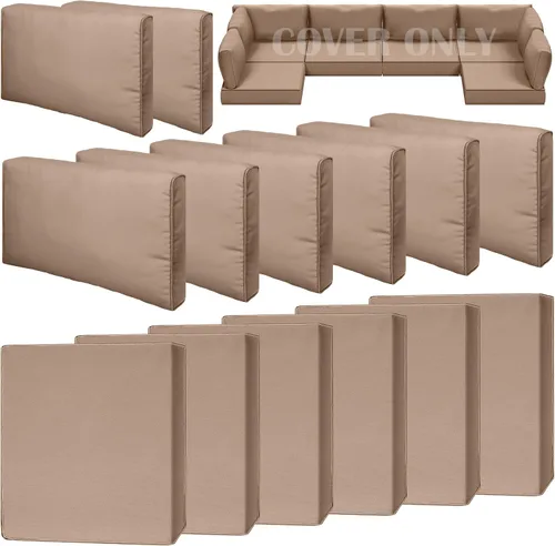 Vista 14 de Juego de 9 piezas de fundas impermeables para cojines de patio al aire libre, juego de reemplazo para muebles de sofá seccional de ratán entretejido