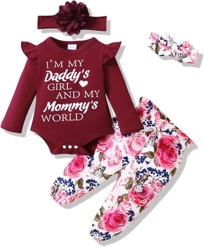 Vista 72 de SUNNY PIGGY Ropa para bebé recién nacida, con volantes, mameluco de algodón floral, conjunto de pantalones de algodón para niñas