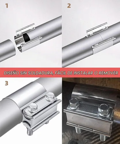 Vista 5 de Zlirfy Abrazadera de Escape de Acero Inoxidable, Abrazadera Universal de Junta de Extremo Ampliable, Compatible con Tubo de Escape (2 pulgadas)