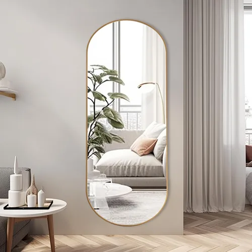 Vista 12 de ZHUNFA - Espejo de pie en forma de arco de longitud completa, espejo de piso ovalado de longitud completa, espejo de pared grande con arco superior