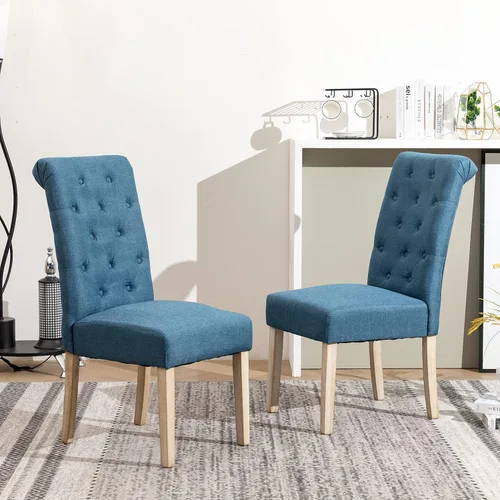 Vista 3 de Juego de 2 sillas de comedor Parsons con respaldo alto y patas de madera de goma maciza, color azul