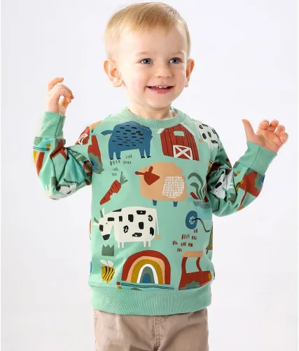 Vista 4 de Paquete de 2 sudaderas de manga larga con cuello redondo para niños pequeños, sudaderas de algodón cálido con dibujos animados de dinosaurio