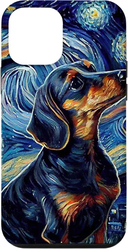 Vista 16 de Funda para iPhone 16 Starry Night Famoso Estilo de Pintura Dachshund