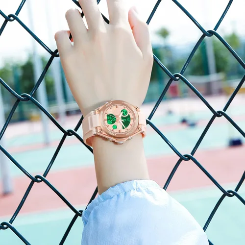 Vista 3 de Relojes de pulsera para mujer, digital, 5 bares, impermeables, con retroiluminación LED, correa colorida, alarma analógica