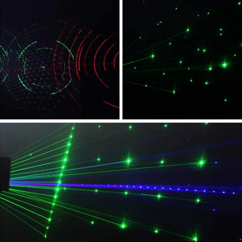 Vista 5 de U`King Luces de fiesta DJ Disco, 9 lentes, soporte de iluminación de escenario DMX512 y sonido activado con control remoto, luces láser