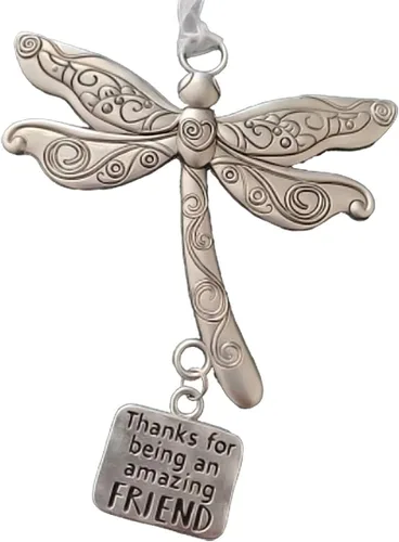 Vista 6 de Adorno de amigo con texto en inglés "Thank for Being an Amazing Friend" con diseño de libélula, adornos pensados, regalo de amistad, decoración