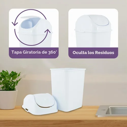 Vista 6 de Superio Mini tacho de basura de escritorio con tapa superior giratoria, contenedor de basura portátil de plástico para encimera, escritorio