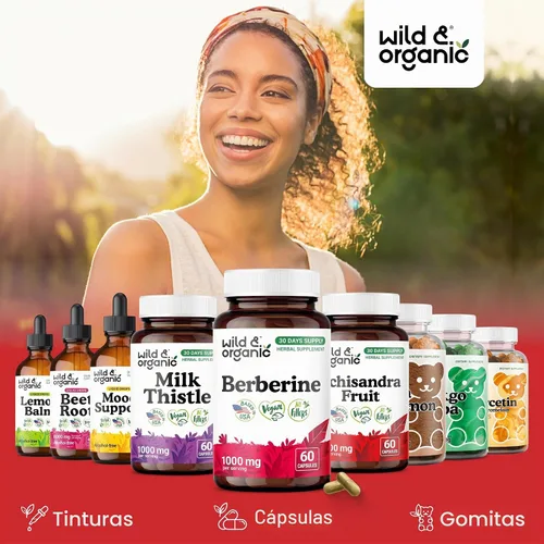 Vista 6 de Wild & Organic Berberine Cápsulas 1000 mg - Soporte antioxidante - 90 unidades Pure Berberine HCL Powder - Suplemento de corteza Berberis Aristata