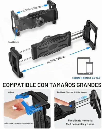 Vista 6 de Soporte universal para tableta de espejo retrovisor para automóvil [brazo mágico de metal] Soporte universal de metal para espejo retrovisor