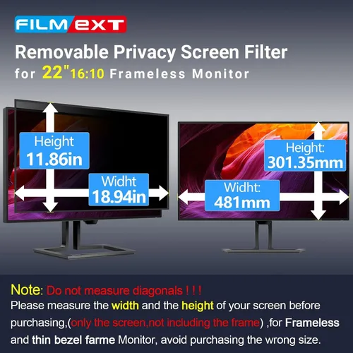 Vista 6 de FILMEXT Paquete de 2 Filtros de Pantalla de Privacidad para Computadora de 22 Pulgadas para Monitor de Escritorio/Sin Marco Todo en Uno 16:10