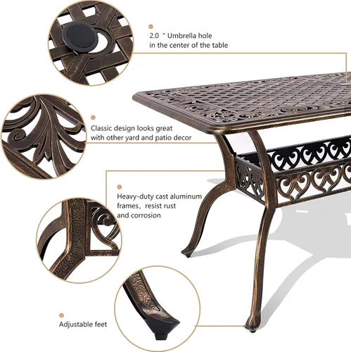 Vista 4 de TITIMO Juego de comedor de 7 piezas de aluminio fundido para patio, muebles de comedor al aire libre, juego de conversación de patio, mesa