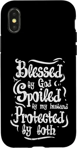Vista 5 de iPhone 16 Blessed by God Spoiled by My Husband Funny Wife Mom Case