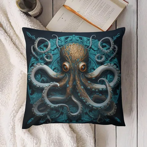 Vista 4 de Cojines Decorativos para Sala - Fundas de cojín cuadradas suaves de pulpo, 20 x 20 pulgadas, náutico, costero, playa, casa, vida marina, decoración
