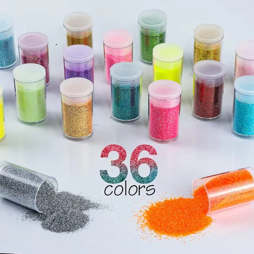 Vista 2 de Juego de 36 colores surtidos con purpurina ultrafina, polvo holográfico con purpurina para vasos, slime, resina epoxi, artes y manualidades