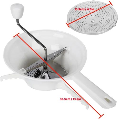 Vista 4 de Molinillo manual de alimentos, 33,5 × 4.5 in, molinillo manual de alimentos con 3 discos de acero inoxidable, molinillo de verduras de cocina