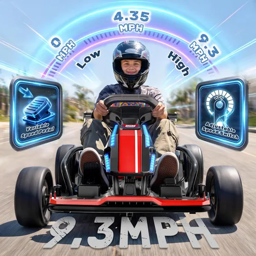 Vista 5 de Go Kart eléctrico de 24 V para niños de 6 a 14 años, motores de 400 W y 9.3 Rojo