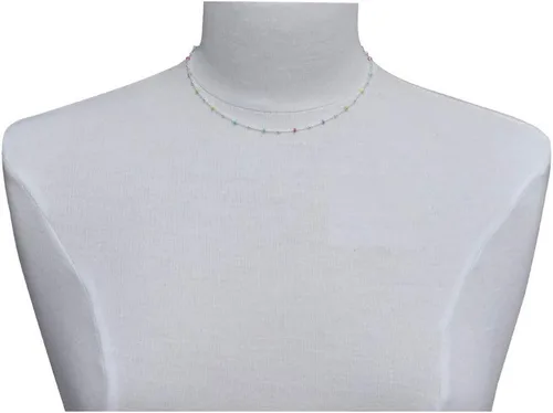 Vista 2 de Collar de plata de ley 925 con cuentas de esmalte arcoíris y cuentas de plata 925, Esmalte, Otro tipo