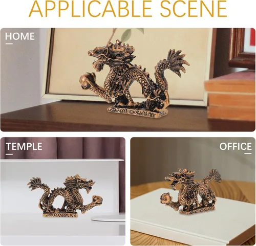 Vista 5 de Fengshui - Estatua de dragón del zodiaco chino 2024, escultura de dragón de resina para el hogar, oficina, decoración de mesa, recuerdo de bendición