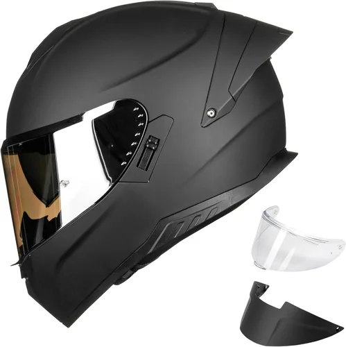 Vista 8 de ILM - Cascos de motocicleta de cara completa para adultos, hombres y mujeres, DOT, 2 deflectores, deportes de motor, doble visera