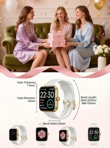 Vista 8 de SKG Reloj inteligente, rastreador de actividad física con 5 ATM, impermeable, monitor de salud para frecuencia cardíaca, oxígeno en sangre, sueño