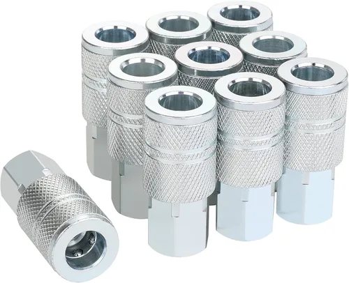 Vista 8 de Accesorios de manguera de aire de alto flujo de 3/8, enchufe industrial tipo M, tamaño de flujo alto de 3/8 pulgadas, tamaño de rosca macho de 1/4
