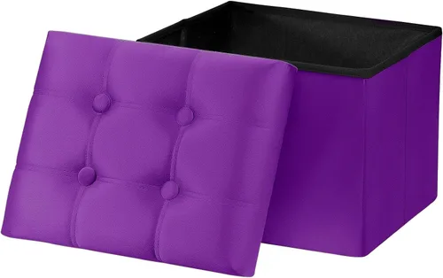 Vista 9 de AmasSmile Otomana de Almacenamiento con Reposapiés, Banco Reposapiés de Terciopelo de 17 pulgadas, Otomana Corta Negra, Pequeña Otomana Plegable