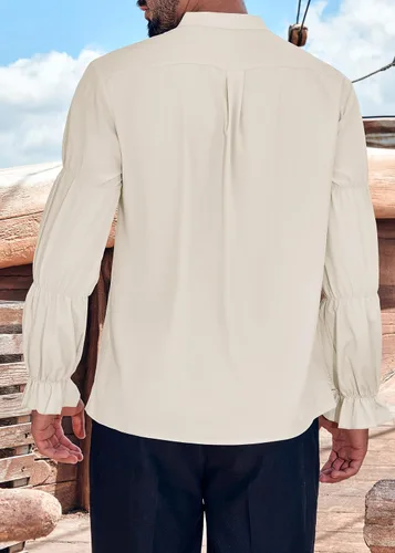 Vista 4 de Bbalizko Camisas de pirata medieval para hombre, con cordones, volantes, manga larga, disfraz vikingo, renacentista, para Halloween, tops victorianos