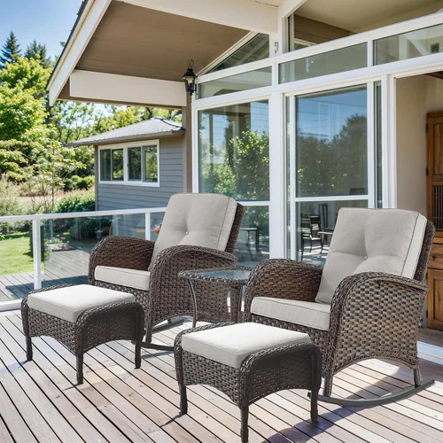 Vista 10 de HUMMUH Juego de 2 sillas de mimbre para exteriores, sillas de comedor con respaldo alto y asiento profundo para jardín, porche, patio trasero