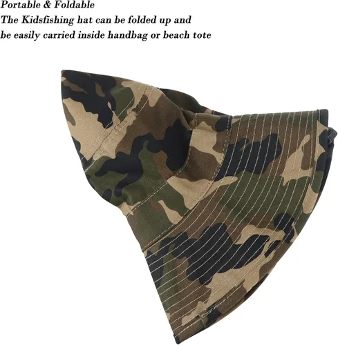 Vista 6 de Sombrero de sol para niños, sombrero de camuflaje para niños, sombrero de pesca de safari, gorra Boonie para niños y niñas al aire libre