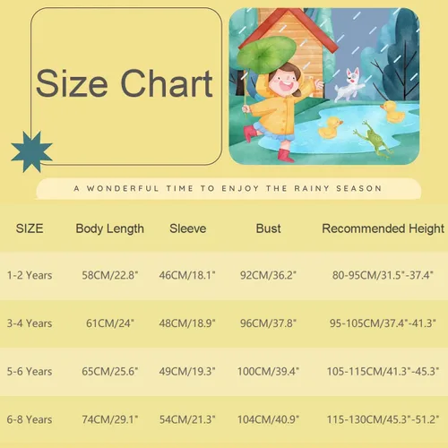Vista 6 de Kids Raincoats Waterproof Rain Jacket Hooded Rain Poncho Toddler Boys Girls Rain Suit Reusable Rainwear 1-8 Years