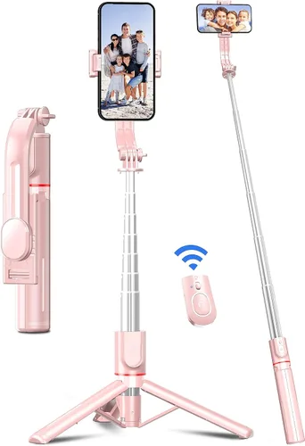 Vista 13 de Trípode para selfie stick de 41 pulgadas, extensible portátil 4 en 1, trípode de aluminio para teléfono con control remoto inalámbrico, rotación