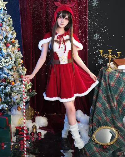 Vista 5 de LSYYSKB Genshin Impact - Disfraz de Navidad para mujer, disfraz de Navidad con capucha para mujer