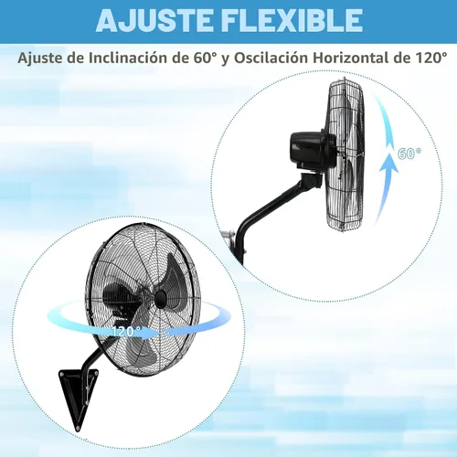 Vista 4 de Ventilador de pared de 20 pulgadas, ventilador de pared resistente de 7100 CFM con 3 velocidades e inclinación ajustable, ventiladores oscilantes