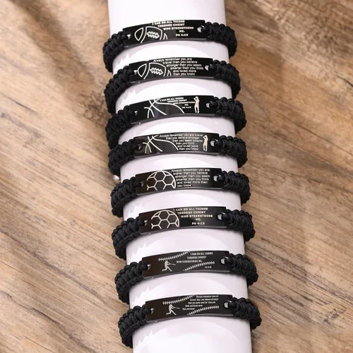 Vista 7 de VNOX Inspiration - Pulsera deportiva para hombres, adolescentes y niños, pulsera de cuerda hecha a mano para baloncesto, béisbol, fútbol, fútbol