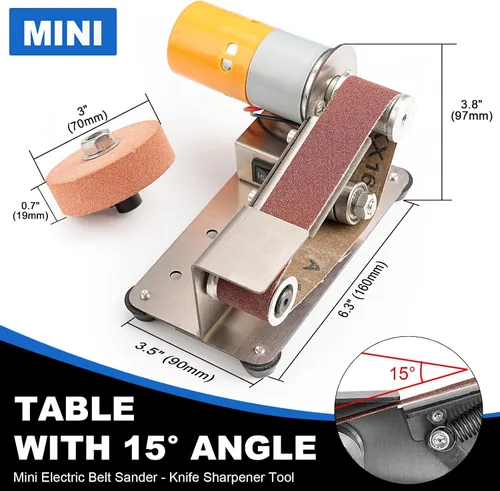 Vista 2 de SI FANG Mini afilador de cuchillos eléctrico para lijadora de banda, 7 velocidades, lijadora portátil de banco, herramienta de bricolaje para afilar